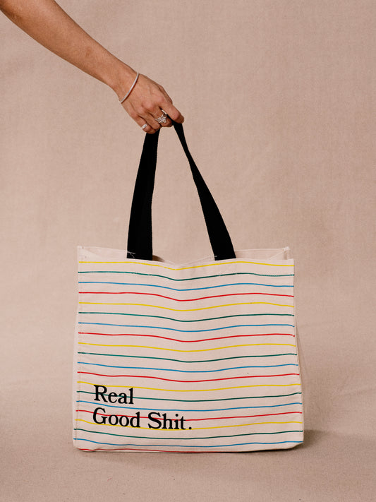 Real Good Shit (Striped) Canvas Tote Bag